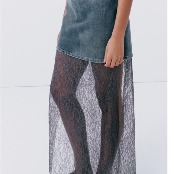 Zara $89  LACE DENIM DRESS BLUE GREY 6045/003 NWT S M L - Picture 6 of 13